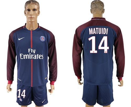 Paris Saint-Germain #14 Matuidi Home Long Sleeves Soccer Club Jersey - Click Image to Close